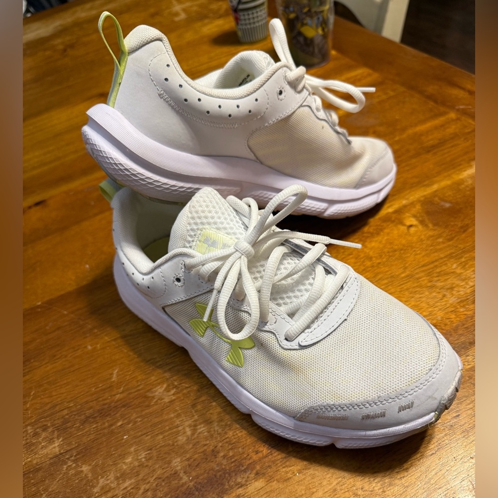 Under Armour Women’s White Athletic Sneakers with Lime Accent
